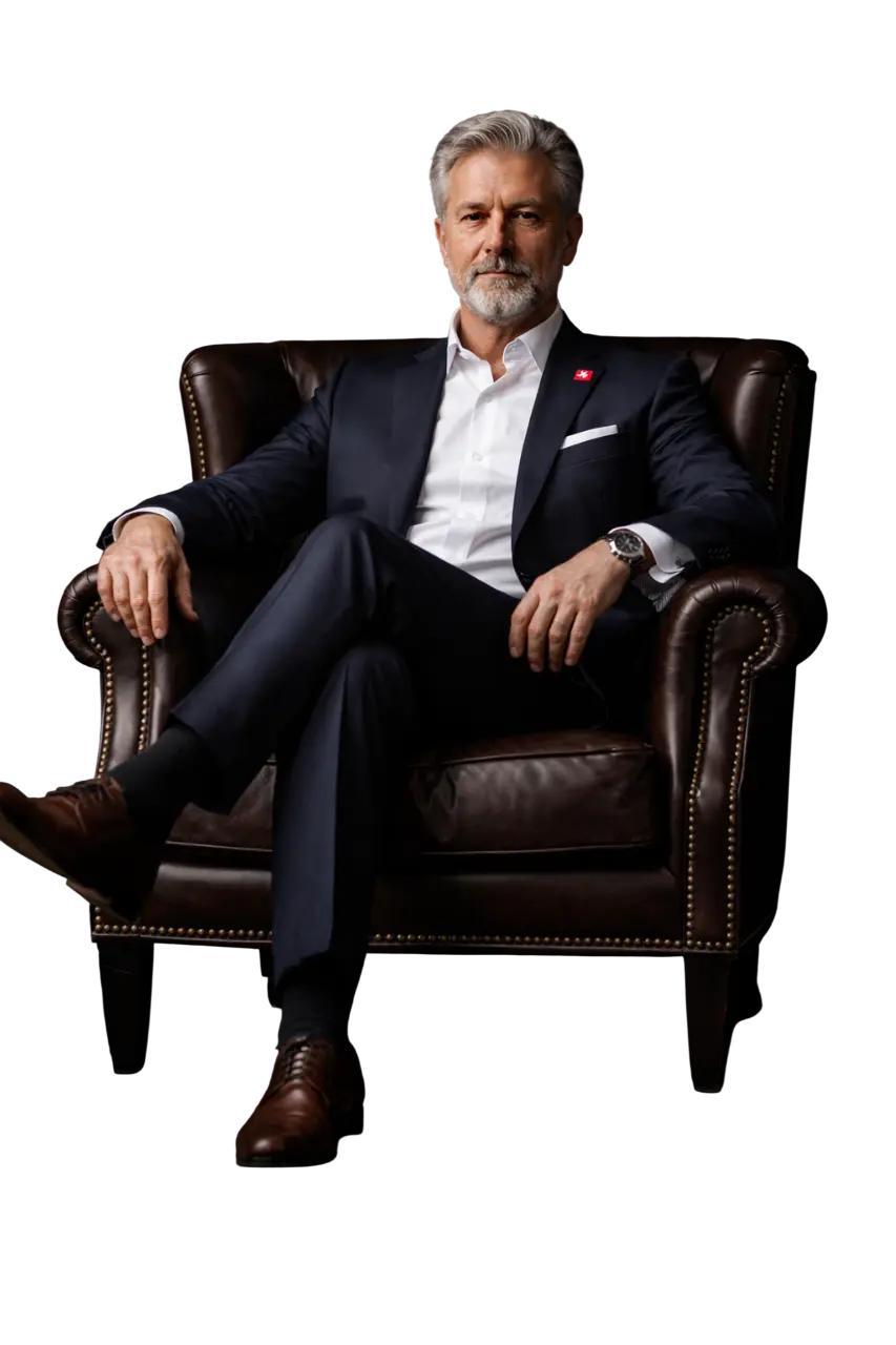 Erfolgreicher Schweizer Geschäftsmann im eleganten Anzug, typischer Sugar Daddy aus Zürich