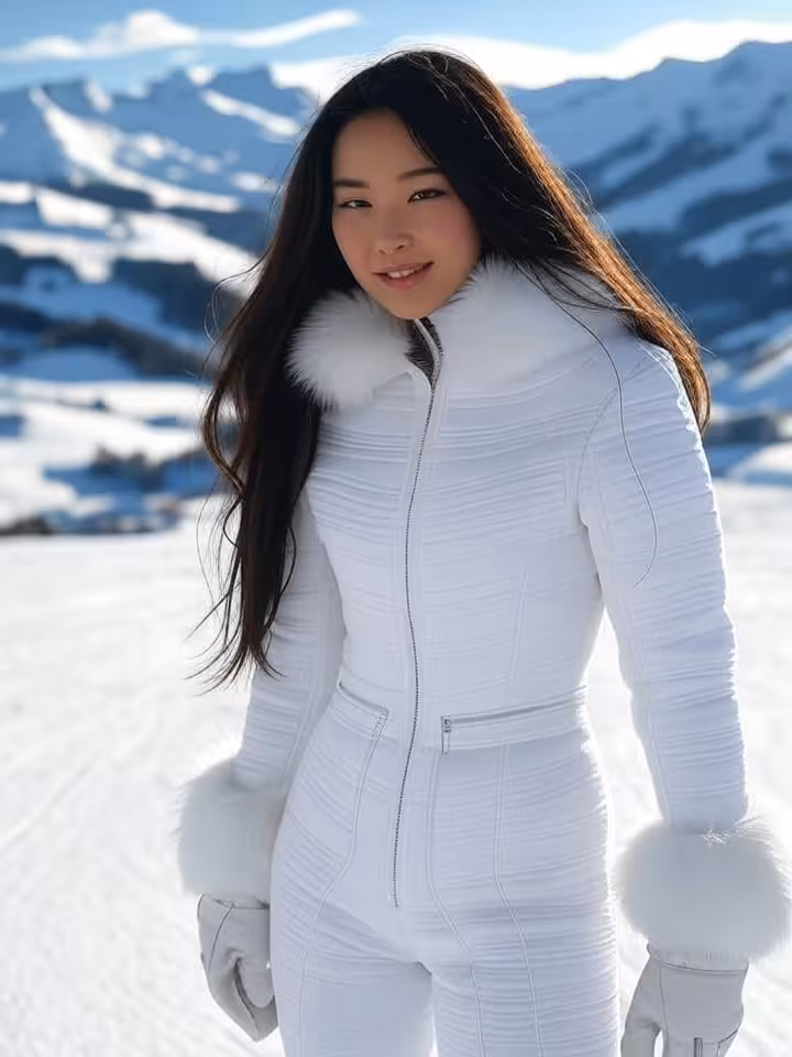 Attraente Sugar Baby in elegante abbigliamento da sci sulla pista di Gstaad