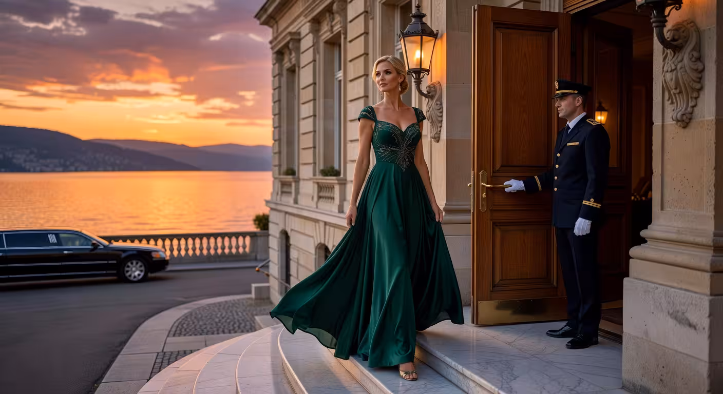 Arrivo elegante per un appuntamento in un hotel di lusso di Losanna